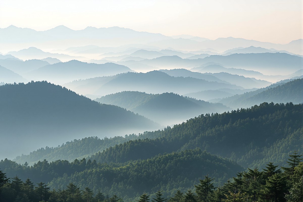 이른 아침 산등성이 풍경